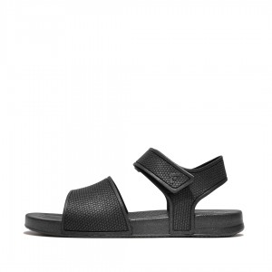 Kids' Fitflop Iqushion Rubber Back-Strap Sandals Black | IN-AUDMW6312