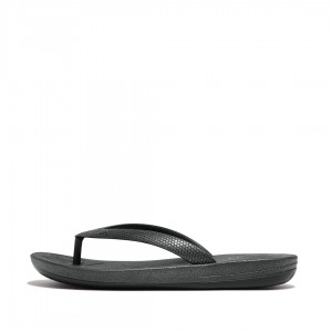 Kids' Fitflop Iqushion Rubber Flip Flops Black | IN-MSVLT5284