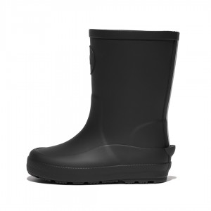 Kids' Fitflop Wonderwelly Natural Rubber Mix Rain Boots Black | IN-QTCNU1267