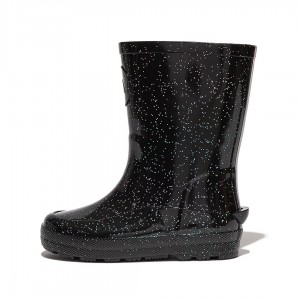 Kids' Fitflop Wonderwelly Natural Rubber Mix Rain Boots Black | IN-JGWZE5169