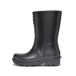 Kids' Fitflop Wonderwelly Welly Rubber Boots Black | IN-XDJZO9623