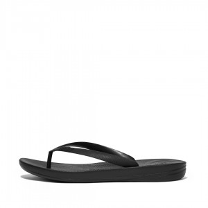 Men's Fitflop Iqushion Rubber Flip Flops Black | IN-VJRFU9426