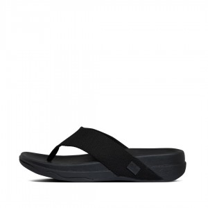 Men's Fitflop Surfer Polyester Toe-Post Sandals Black | IN-PGWZL8159