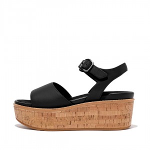 Women's Fitflop Eloise Cork Wrap Wedge Sandals Black | IN-MXIVN9532