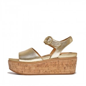 Women's Fitflop Eloise Cork Wrap Wedge Sandals Silver | IN-JPERV0821