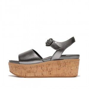 Women's Fitflop Eloise Cork Wrap Wedge Sandals Obsidian | IN-JTACU8549