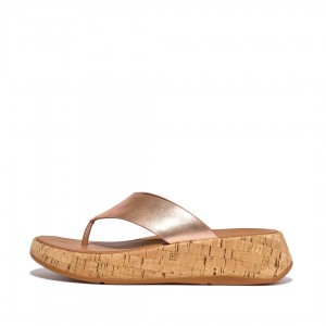 Women's Fitflop F-Mode Metallic & Cork Sandals Gold | IN-TFQPS5283