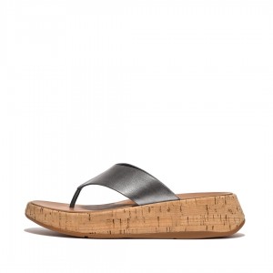 Women's Fitflop F-Mode Metallic & Cork Sandals Silver | IN-ZAJHE7265