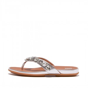 Women's Fitflop Gracie Flip Flops Silver | IN-DMUBT0914