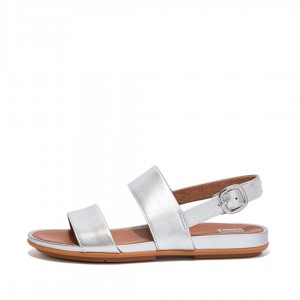 Women's Fitflop Gracie Leather Back-Strap Sandals Silver | IN-VTWZC9736