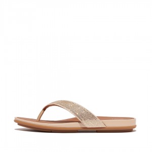 Women's Fitflop Gracie Microfibre Flip Flops Beige | IN-XVENQ5018