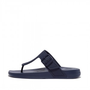 Women's Fitflop Iqushion Adjustable Buckle Flip Flops Navy | IN-NEUYL8794