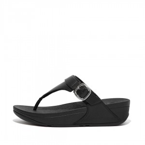 Women's Fitflop Lulu Adjustable Leather Toe-Post Sandals Black | IN-CJFLA4780