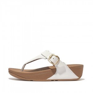 Women's Fitflop Lulu Adjustable Leather Toe-Post Sandals White | IN-FABUG6041