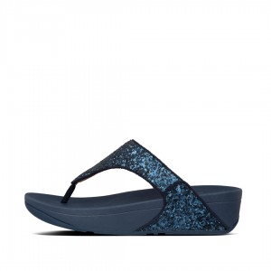 Women's Fitflop Lulu Glitter Toe-Post Sandals Navy | IN-GJNOQ0257