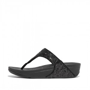 Women's Fitflop Lulu Glitter Toe-Post Sandals Black | IN-ERPUA2697