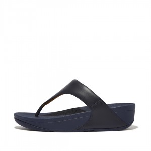 Women's Fitflop Lulu Leather Toe-Post Sandals Navy | IN-YNTPH7924