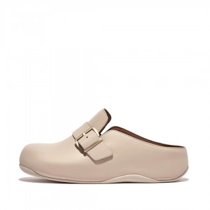 Women's Fitflop Shuv Buckle Strap Clogs Grey Beige | IN-ILKWG7836