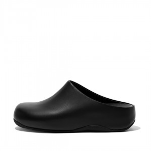 Women's Fitflop Shuv Wipe Clean Clogs Black | IN-OZMBG9648