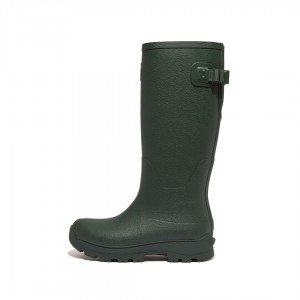 Women's Fitflop Wonderwelly Atb Natural Mix Welly Rubber Boots Deep Green | IN-WIEHB8972