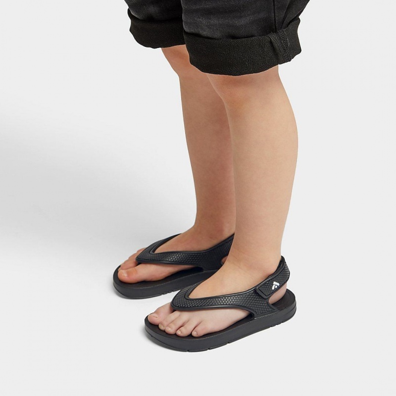 Kids' Fitflop Iqushion Eva Back Straps Flip Flops Black | IN-DTNBX9263