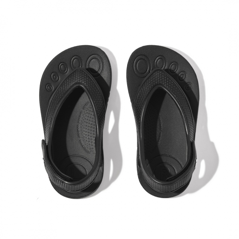 Kids' Fitflop Iqushion Eva Back Straps Flip Flops Black | IN-DTNBX9263