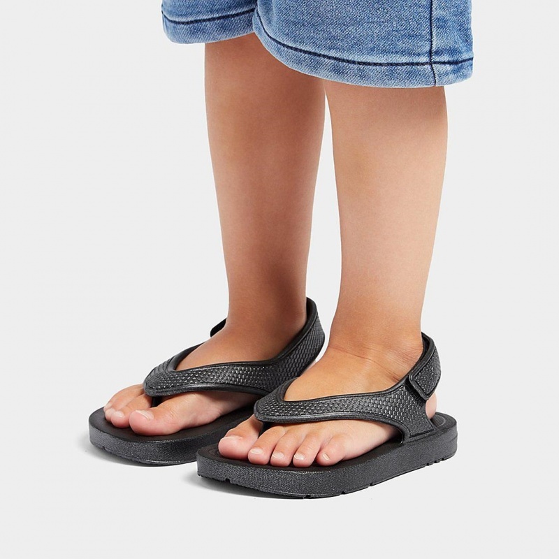 Kids' Fitflop Iqushion Eva Back Straps Flip Flops Black | IN-SVFRE9043