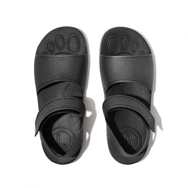 Kids' Fitflop Iqushion Rubber Back-Strap Sandals Black | IN-AUDMW6312