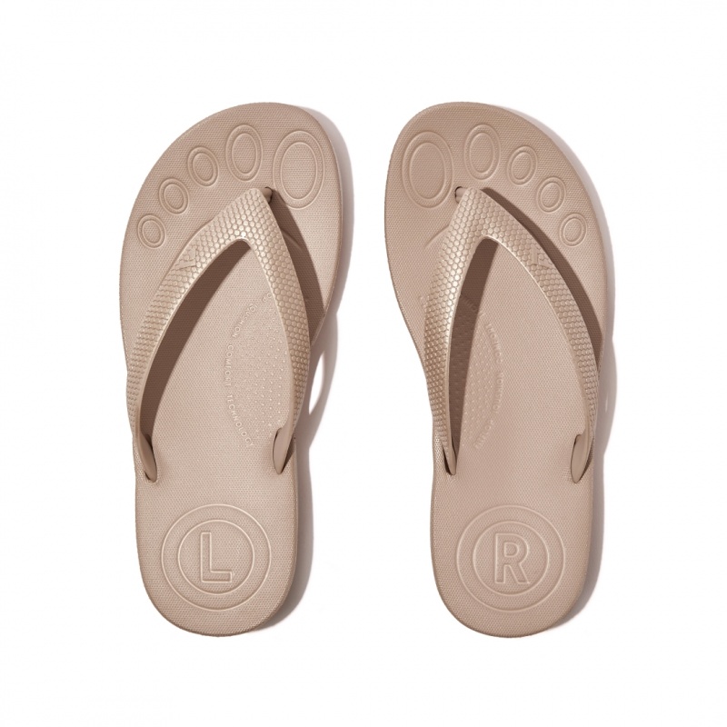 Kids' Fitflop Iqushion Rubber Flip Flops Gold | IN-IOMFY6702