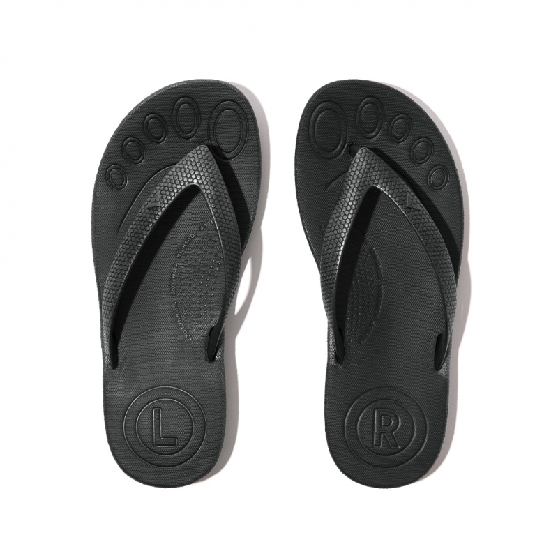 Kids' Fitflop Iqushion Rubber Flip Flops Black | IN-MSVLT5284