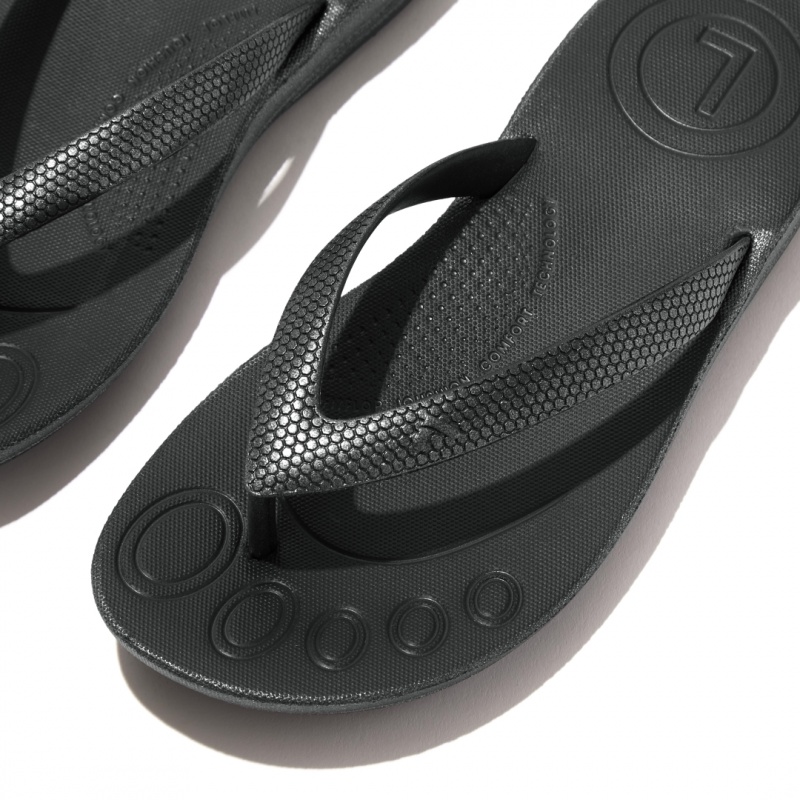 Kids' Fitflop Iqushion Rubber Flip Flops Black | IN-MSVLT5284