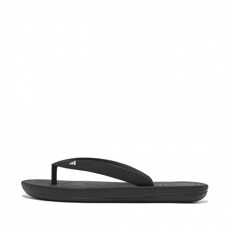 Kids\' Fitflop Iqushion Rubber Flip Flops Black | IN-JNOBC4160