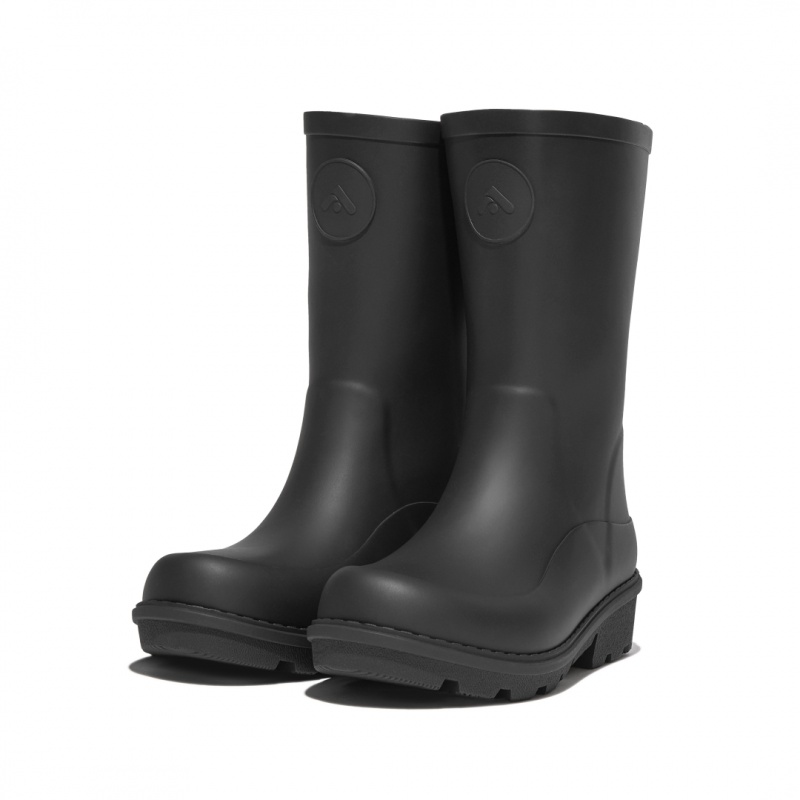 Kids' Fitflop Wonderwelly Natural Mix Welly Rubber Boots Black | IN-XCZMF7289