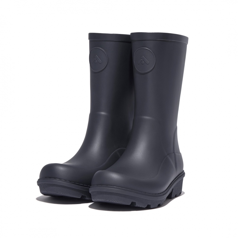 Kids' Fitflop Wonderwelly Natural Mix Welly Rubber Boots Black | IN-QDMAY7048