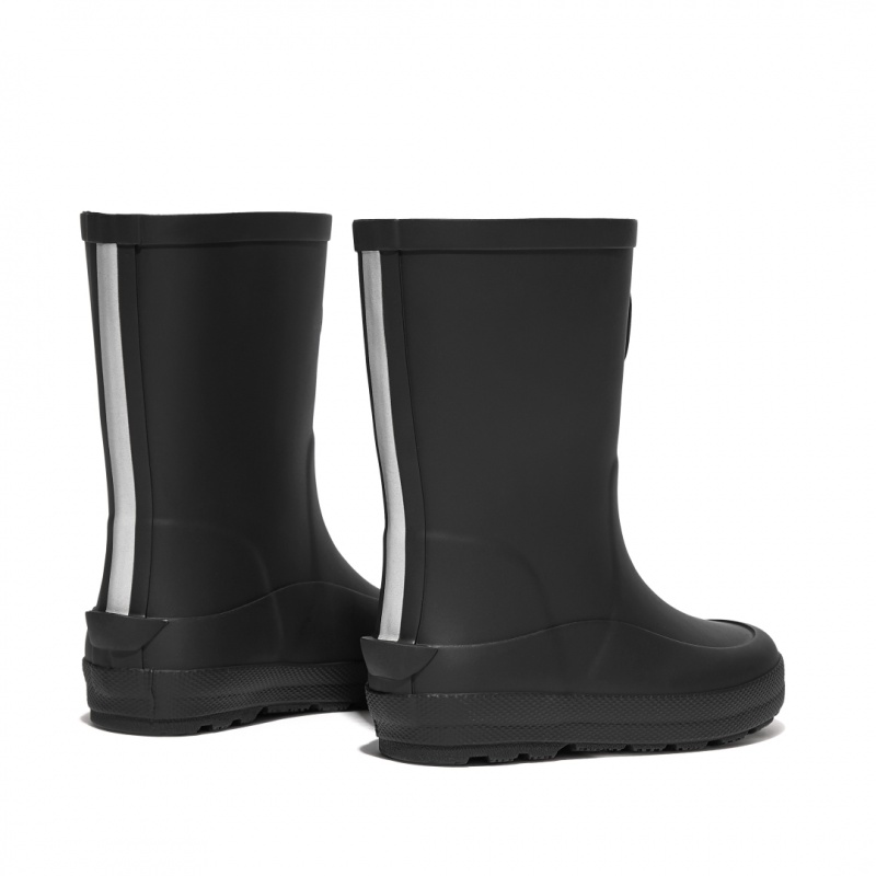 Kids' Fitflop Wonderwelly Natural Rubber Mix Rain Boots Black | IN-QTCNU1267