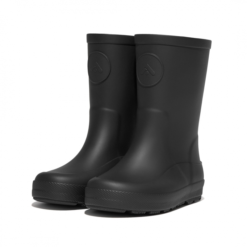 Kids' Fitflop Wonderwelly Natural Rubber Mix Rain Boots Black | IN-QTCNU1267