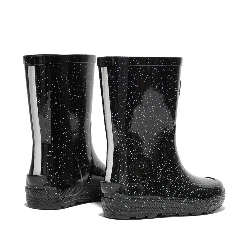 Kids' Fitflop Wonderwelly Natural Rubber Mix Rain Boots Black | IN-JGWZE5169