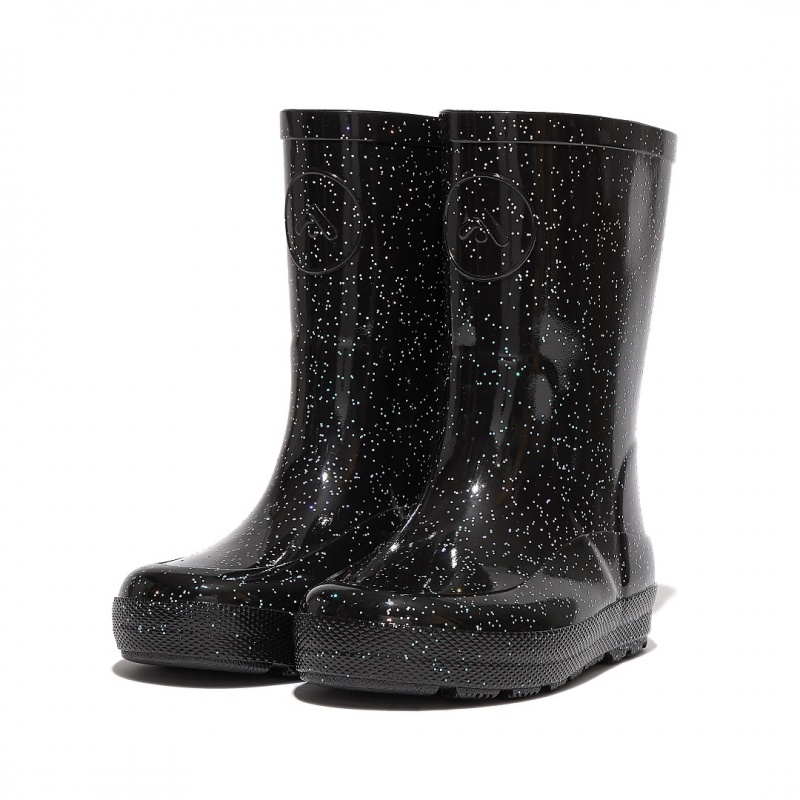 Kids' Fitflop Wonderwelly Natural Rubber Mix Rain Boots Black | IN-JGWZE5169