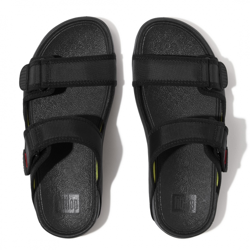 Men's Fitflop Gogh Moc Fabric Slides Black | IN-AXDNO7354