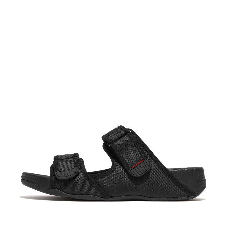 Men\'s Fitflop Gogh Moc Fabric Slides Black | IN-AXDNO7354