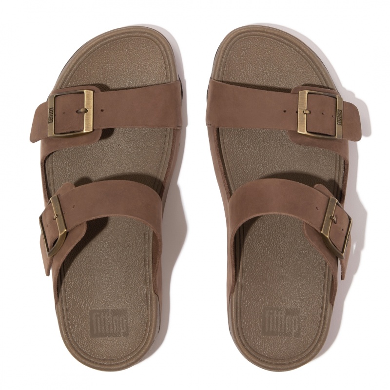 Men's Fitflop Gogh Moc Nubuck Slides Brown | IN-JEMLN7450