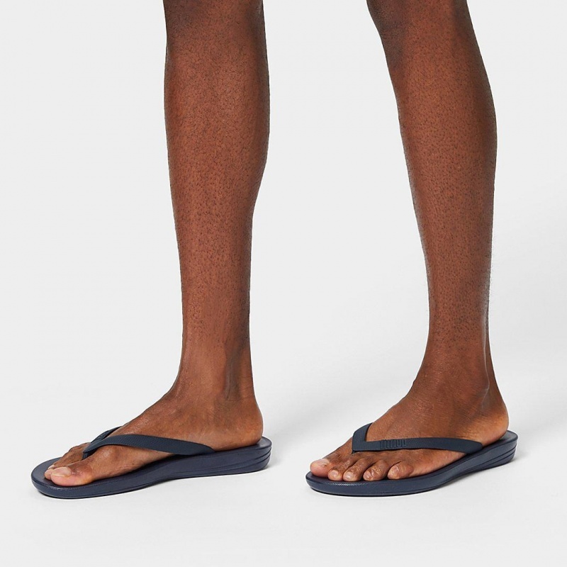 Men's Fitflop Iqushion Rubber Flip Flops Navy | IN-TSCNQ9410