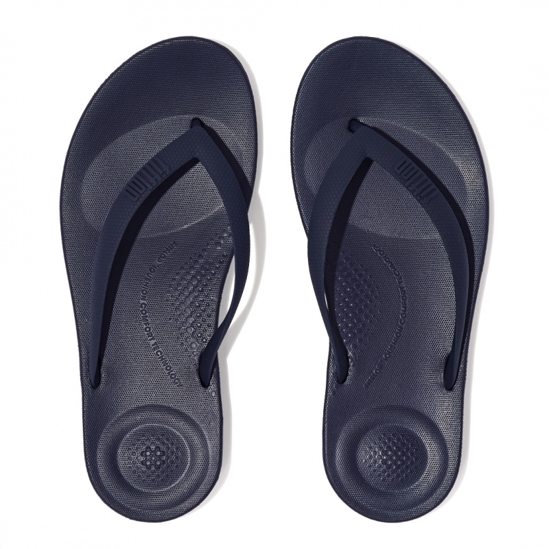 Men's Fitflop Iqushion Rubber Flip Flops Navy | IN-TSCNQ9410