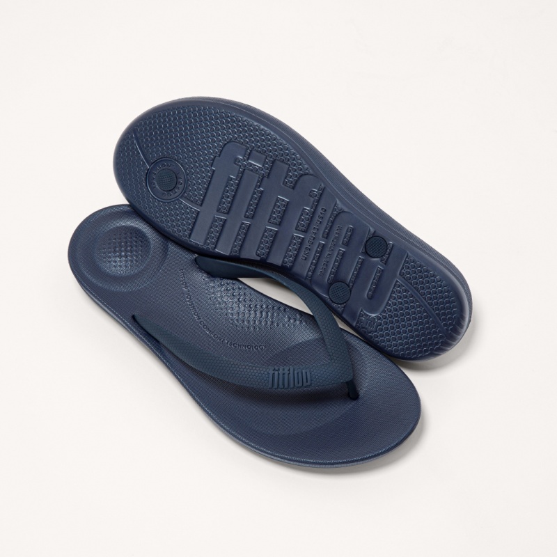 Men's Fitflop Iqushion Rubber Flip Flops Navy | IN-TSCNQ9410