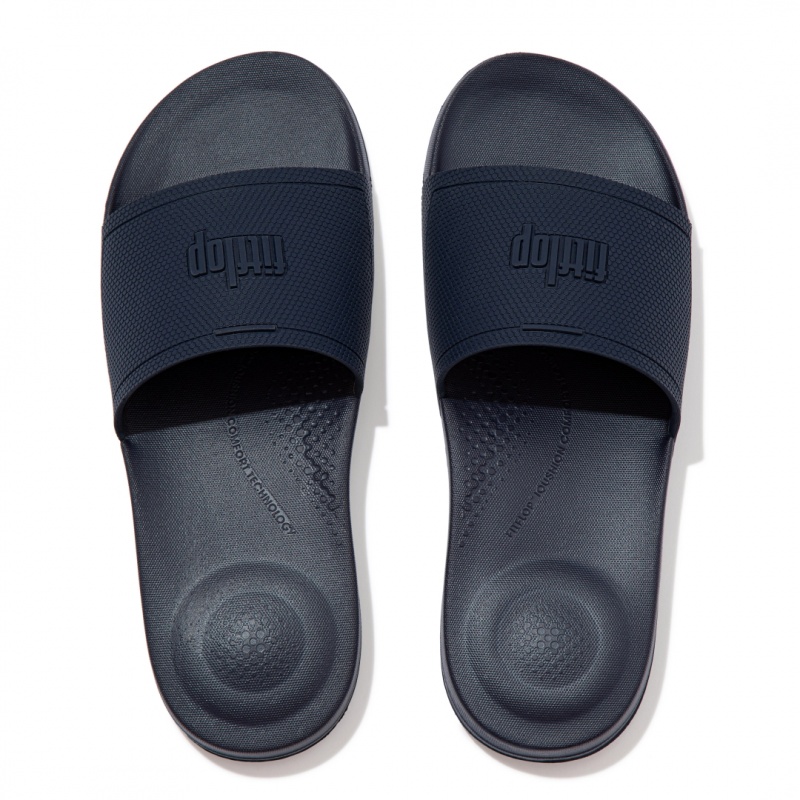 Men's Fitflop Iqushion Rubber Slides Navy | IN-DLEGI3724