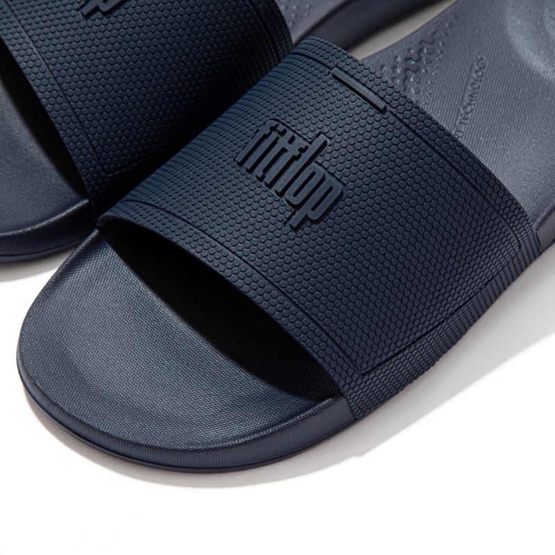 Men's Fitflop Iqushion Rubber Slides Navy | IN-DLEGI3724