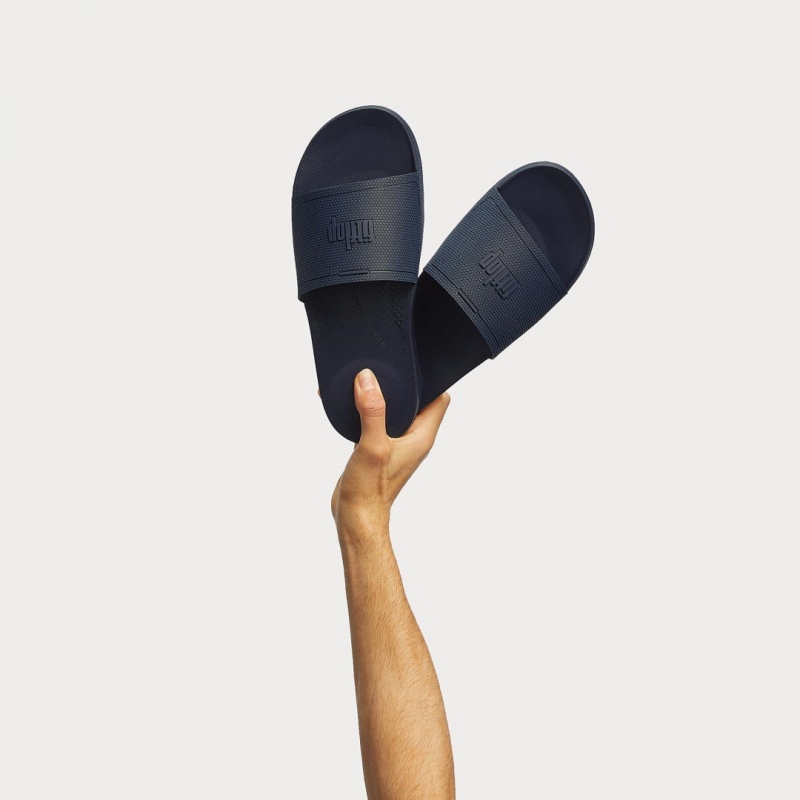 Men's Fitflop Iqushion Rubber Slides Navy | IN-DLEGI3724