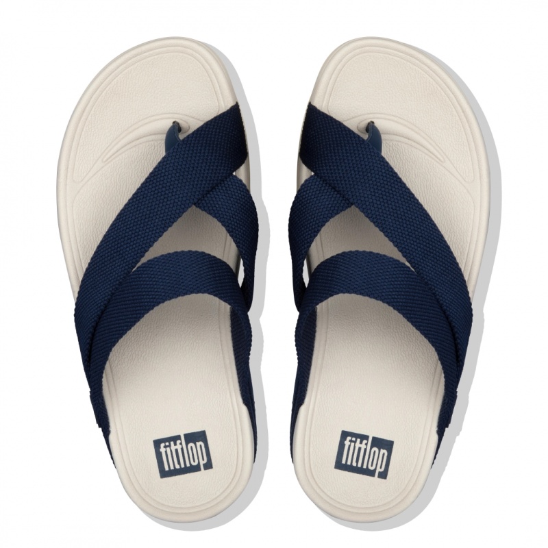 Men's Fitflop Sling Polyester Toe-Post Sandals Navy | IN-QIPTU7482