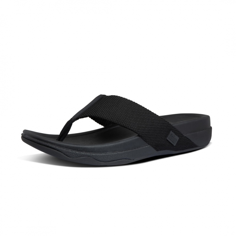 Men's Fitflop Surfer Polyester Toe-Post Sandals Black | IN-PGWZL8159