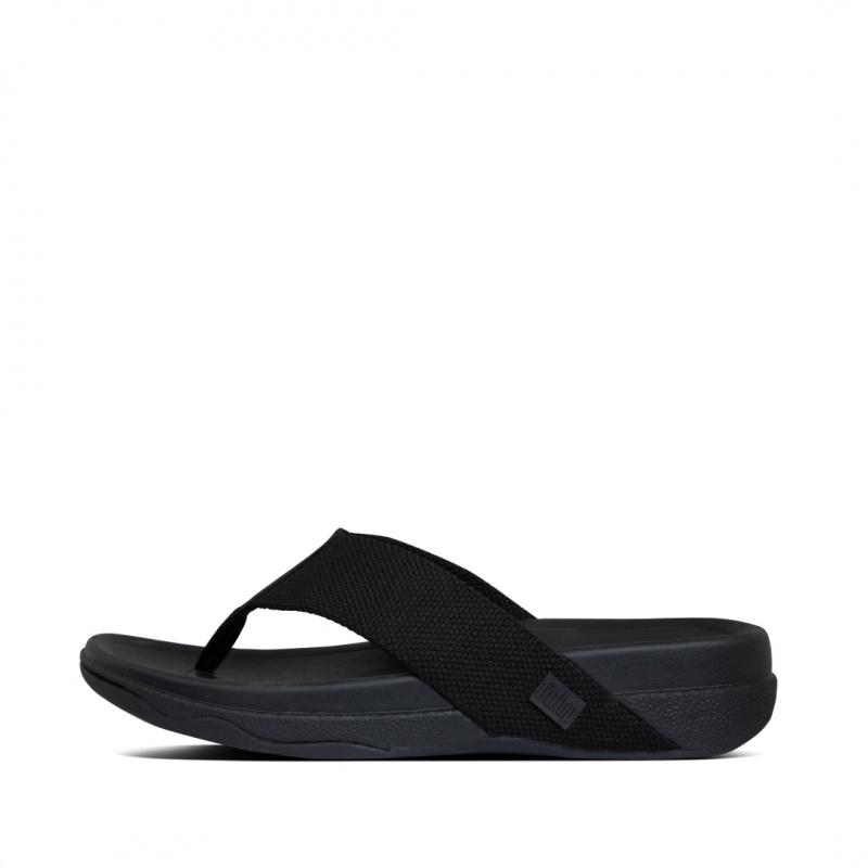 Men\'s Fitflop Surfer Polyester Toe-Post Sandals Black | IN-PGWZL8159